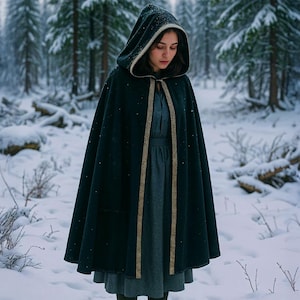 Medieval Hooded Cloak with Ribbon Trim Hooded Cape for Adult Cloak Renaissance Fair Witch Wizard Vampire Cape Festival Costume Halloween