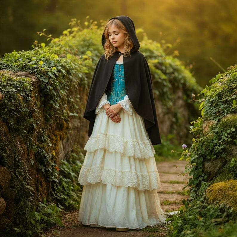 CR ROLECOS Cape médiévale à capuche pour femme, cape courte