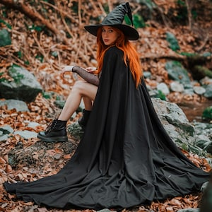 Witch Cloak with Pointed Hat For Adult Medieval Cape With Hat Fantasy Medieval Cloak Gothic Witch Wizard Vampire Costume Festival Halloween