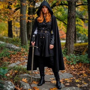 Elegant Hooded Cloak For Adult Renaissance Cape with Hood Gothic for Medieval Witch Wizard Vampire Costume Festival Halloween for Adults