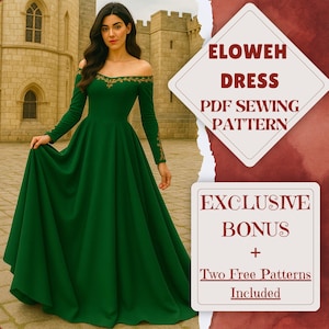 Princess Fantasy Dress Sewing Pattern Elowen Renaissance Dress Fantasy Wedding Dress Medieval Historical Costume Halloween Sewing Pattern
