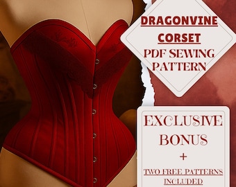 Victorian Overbust Corset Sewing Pattern Renaissance Bodysuit Corset Fantasy Medieval Witchy Gothic Waist Cincher Costume Halloween Pattern