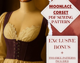 Medieval Tie Strap Corset Sewing Pattern Renaissance Corset Top Fantasy Medieval Witchy Gothic Corset  Costume Halloween Sewing Pattern PDF