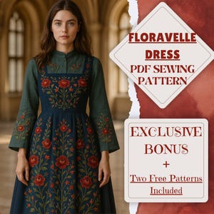 Renaissance Floral Dress Set Sewing Pattern Medieval Dress Fantasy Wedding Dress Medieval Historical Costume Halloween Sewing Pattern PDF