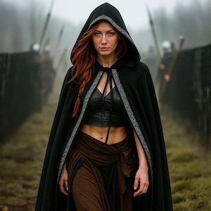 Elegant Hooded Cape with Ribbon Trim Hooded Cloak Adult Medieval Cloak Renaissance Fair Witch Wizard Vampire Cape Festival Costume Halloween