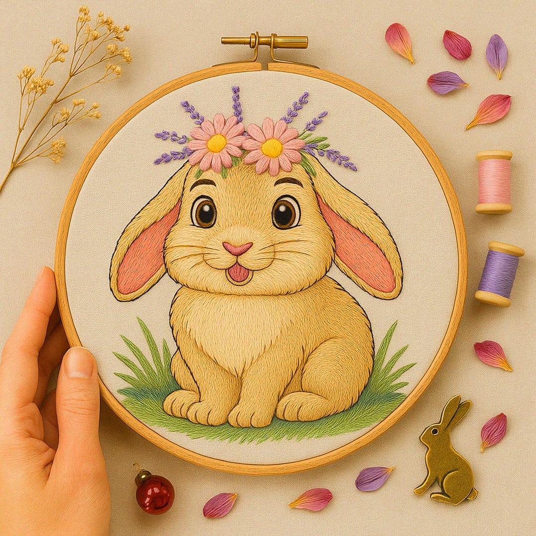 Floral Cut Bunny Hand Embroidery Pattern Spring Floral Crown Rabbit ...