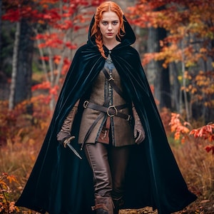 Gothic Hooded Cloak Floor Length Cape Hood for Fantasy Medieval Cloak Renaissance Witch Wizard Vampire Costume Festival Halloween for Adults