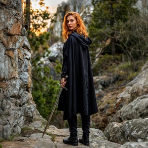 Gothic Hooded Cloak with Ribbon Trim Hooded Cape Adult Cloak Renaissance Fair Witch Wizard Vampire Cape Fantasy Cosplay Costume Halloween