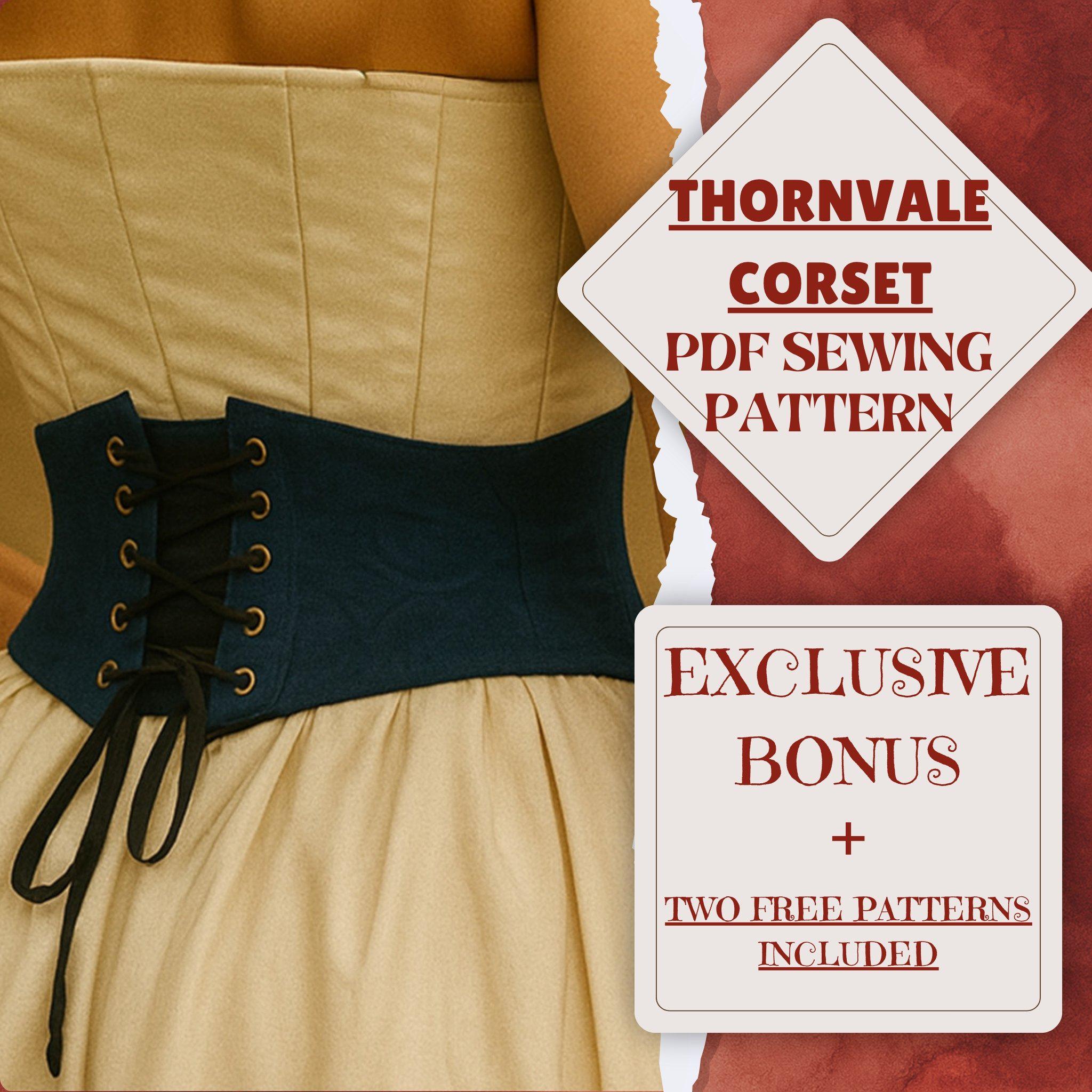 Gothic Underbust Corset Sewing Pattern Renaissance Corset Belt Fantasy Medieval Witchy Gothic Waist Cincher Costume Halloween Sewing Pattern