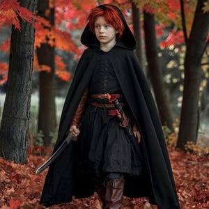 Elegant Hooded Cloak For Kids Renaissance Cape with Hood Gothic for Medieval Witch Wizard Vampire Viking Costume Halloween Boys and Girls