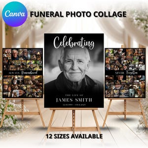 Funeral Photo Collage Poster Set: Editable Memorial Templates (Canva Digital Download