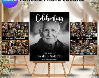 Funeral Photo Collage Poster Set: Editable Memorial Templates (Canva Digital Download