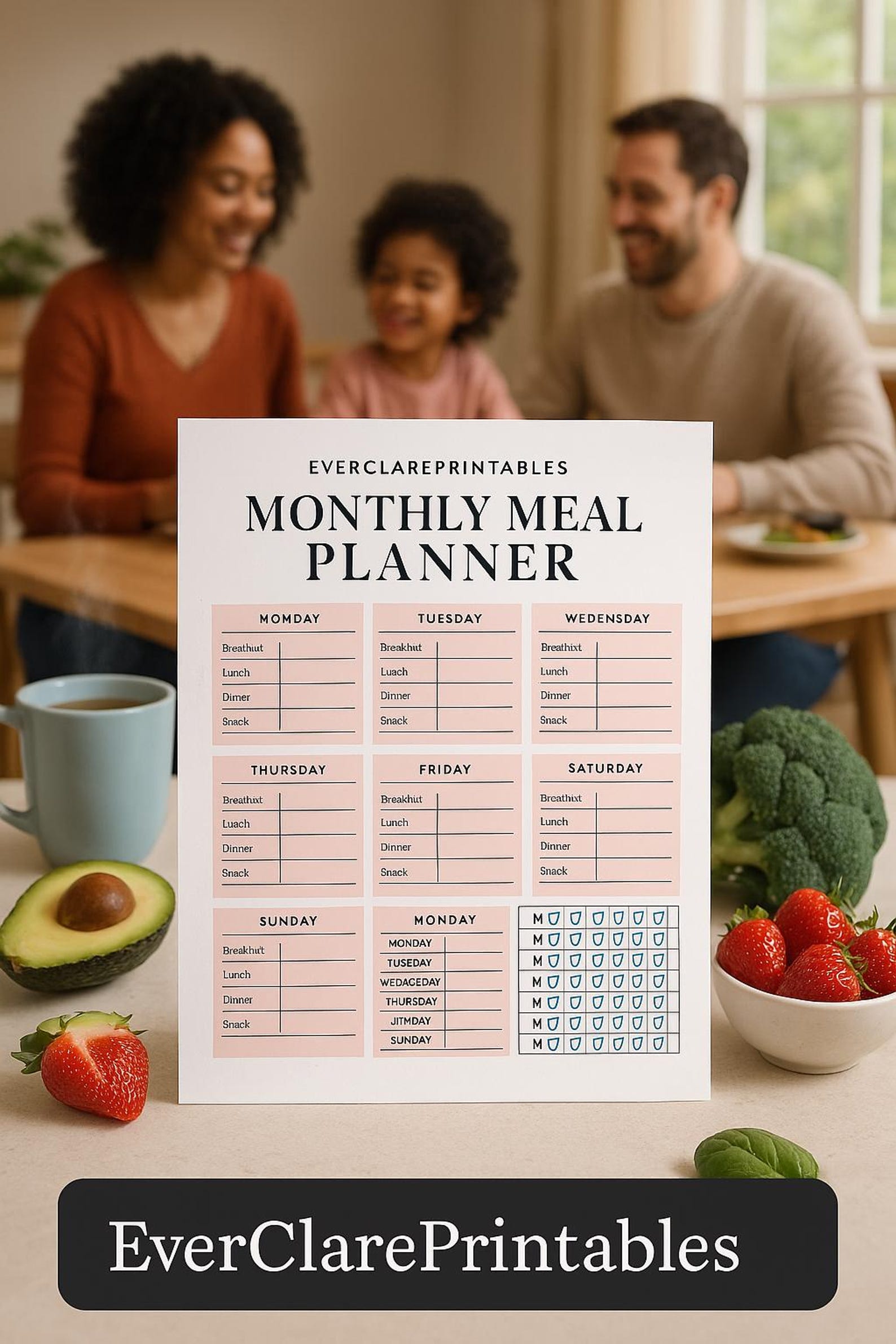 Monthly Meal Planner Printable | Family Meal Planning Template | Weekly ...