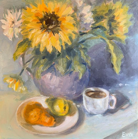 Original artwork, oil on canvas board- Morning coffe