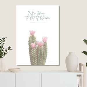 Kaktus-Wandkunst mit rosa Blume – Inspirierender Zitatdruck – Minimalistisches Poster – Skandinavische Wohndekoration – Maison Cholo