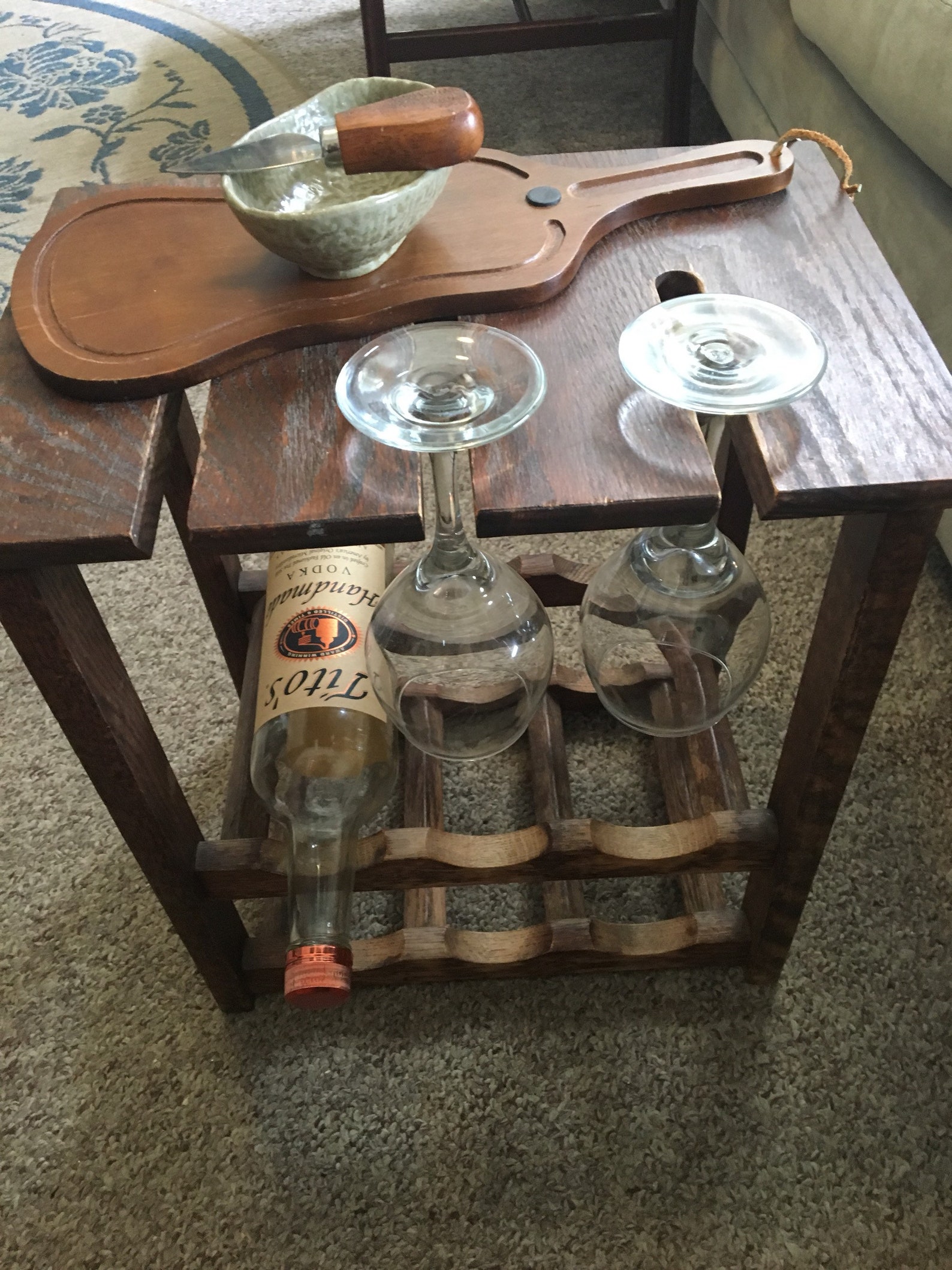 Wine bottle /glass holder table Etsy