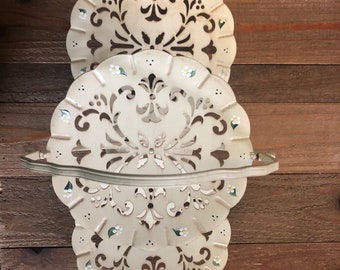 Three Tiered  Dessert Server-Antique White hand painted