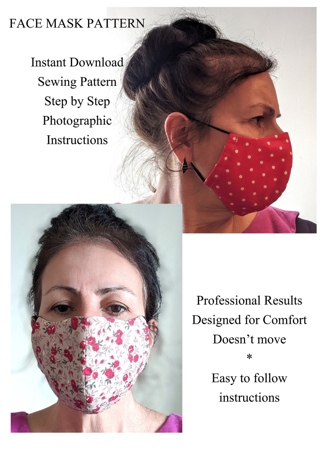 Face Mask Pattern Instant Download for Teenagers & Adults Step by Step
