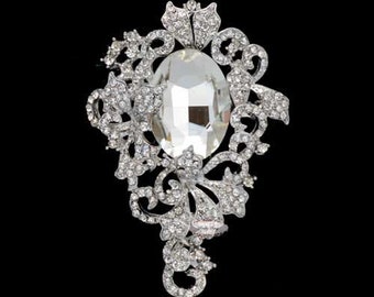 Crystal Rhinestone Wedding Brooch: Silver Alloy Embellishment (53x78mm)