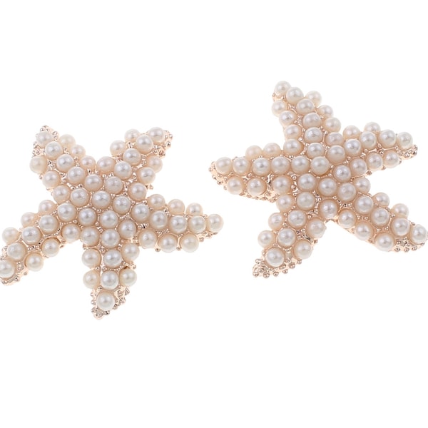 SALE 4 Large Pearl Gold Starfish Rhinestone Buttons Flatback Metal Embellishment Bridal Wedding Supplies flower centers