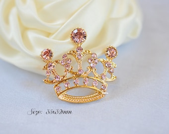 Pink Gold Rhinestone Tiara Crown Flatback Button Embellishment Crystal Tiara Pageant Also Available as a Connector