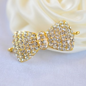 Gold Rhinestone Bow Connector: DIY Jewelry Embellishment (44x19mm)