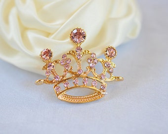 Pink Gold Rhinestone Tiara Crown Embellishment Connector Crystal Tiara Pageant Also Available Without loops
