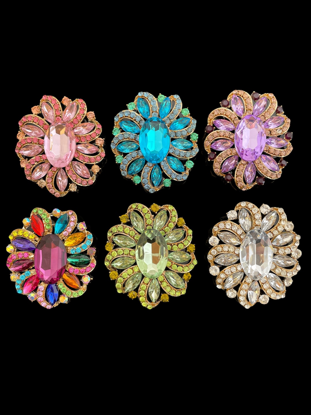 Large Rhinestone Flower Brooch: Multi-colored Pinback Broach - Etsy