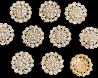 10pcs Rhinestone Buttons- Flatback Embellishments - Gold Buttons - Flower Centers- Brooch Bouquet Supplies- Crystal Buttons- Embellishments
