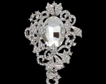 Silver Rhinestone Brooch: Crystal Wedding Brooch Bouquet Embellishment