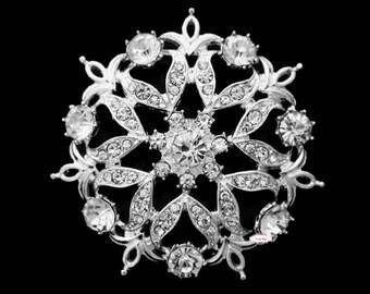 Vintage Look Rhinestone Brooch Pin: Silver Alloy Crystal Embellishment