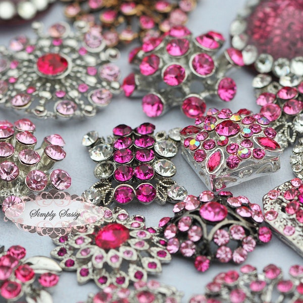 10pc PINK Assorted Rhinestone Flat back Embellishments DIY Brooches Crystal Buttons Wedding Bouquet Favors Invitations Bling