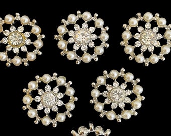 10pcs Pearl Rhinestone Flatback Embellishments -Flatback Buttons- Flower Centers- Invitation Supplies - Glue on Buttons - Hairbow Supplies