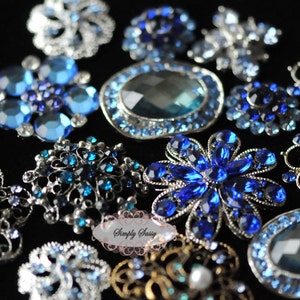 10pc Blue Assorted Rhinestone Flat back Embellishments DIY Brooches Crystal Wedding Bouquet Favors Buttons Bling