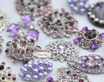 10pc Lavender Purple Assorted Rhinestone Flat back Embellishments DIY Brooches Crystal Buttons Wedding Bouquet Favors Invitations Bling