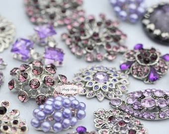 10pc Lavender Purple Assorted Rhinestone Flat back Embellishments DIY Brooches Crystal Buttons Wedding Bouquet Favors Invitations Bling