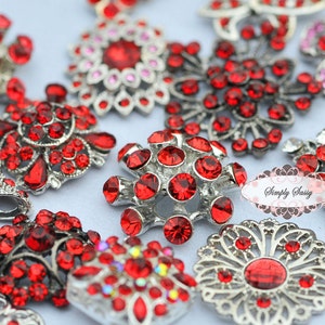 10pc RED Assorted Rhinestone Flat back Embellishments DIY Brooches Crystal Buttons Wedding Bouquet Favors Invitations Bling