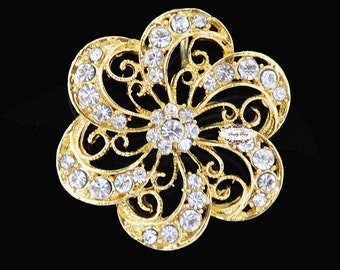 Gold Rhinestone Brooch Embellishment - Flatback - Rhinestone Broach - Brooch Bouquet - Supply - Wedding Jewelry Supply - RD242