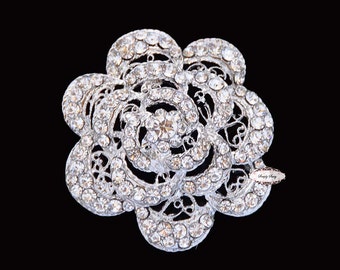 Strass Rosen-Brosche: Kristall-Brautstrauß Verzierung (58 mm)