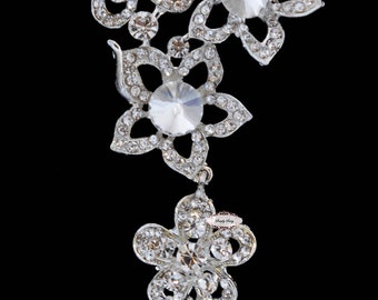 Rhinestone Flower Brooch Pin: Flatback Embellishment (60x130mm)