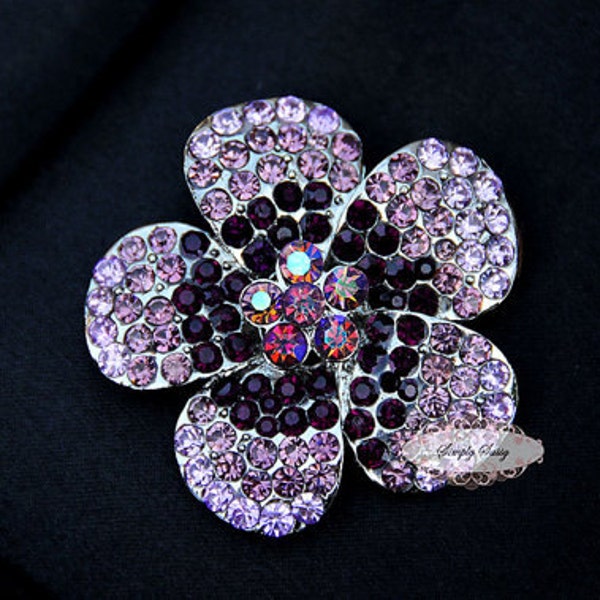 Amethyst Rhinestone Flower Brooch: Flatback Embellishment (2-inch)