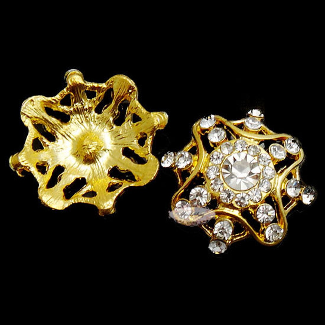 SALE 10 Gold Rhinestone Buttons Flat Back Embellishment Buttons
