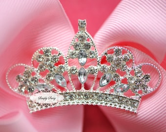 10pcs CLEAR Rhinestone Crystal Tiara Crown Flatback Metal Brooch Embellishment Adornment - Add a Pin Clip to Favors Invitations Frames