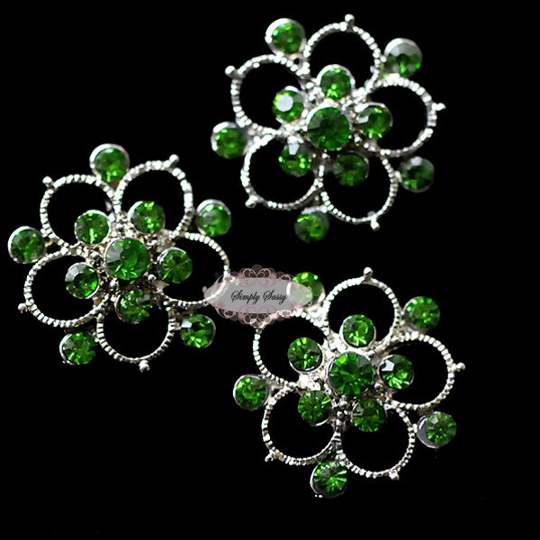 10 Lime Green Rhinestone Embellishment Buttons: Bridal Brooch, Invitations (26mm)