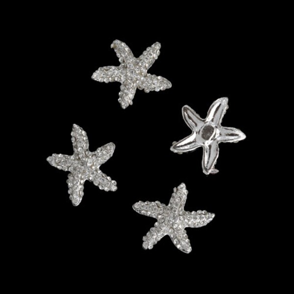 SALE 4 LARGE Rhinestone Starfish - Supplies - Silver Embellishments - Flatback Button - Jewelry - Wedding - Bridal - Supplies - 30mm RD459