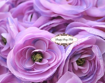 2 pcs Lavender Silky Soft Ranunculus Artificial Flower Heads Color 3.5in DIY Bouquets Arrangements Hair Clips Wedding