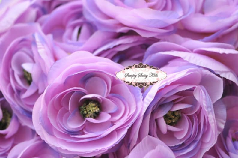 2 pcs Lavender Silky Soft Ranunculus Artificial Flower Heads Color 3.5in DIY Bouquets Arrangements Hair Clips Wedding image 1