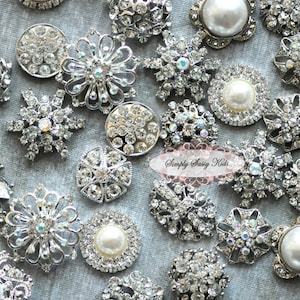 SALE 10pc Rhinestone Buttons DIY Craft Flower Centers Brooches Crystal