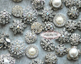SALE 10pc Rhinestone Buttons DIY Craft Flower Centers Brooches Crystal