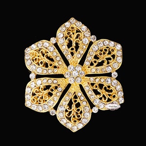 Rhinestone Flower Brooch Pin: Flatback Embellishment (2.5in)